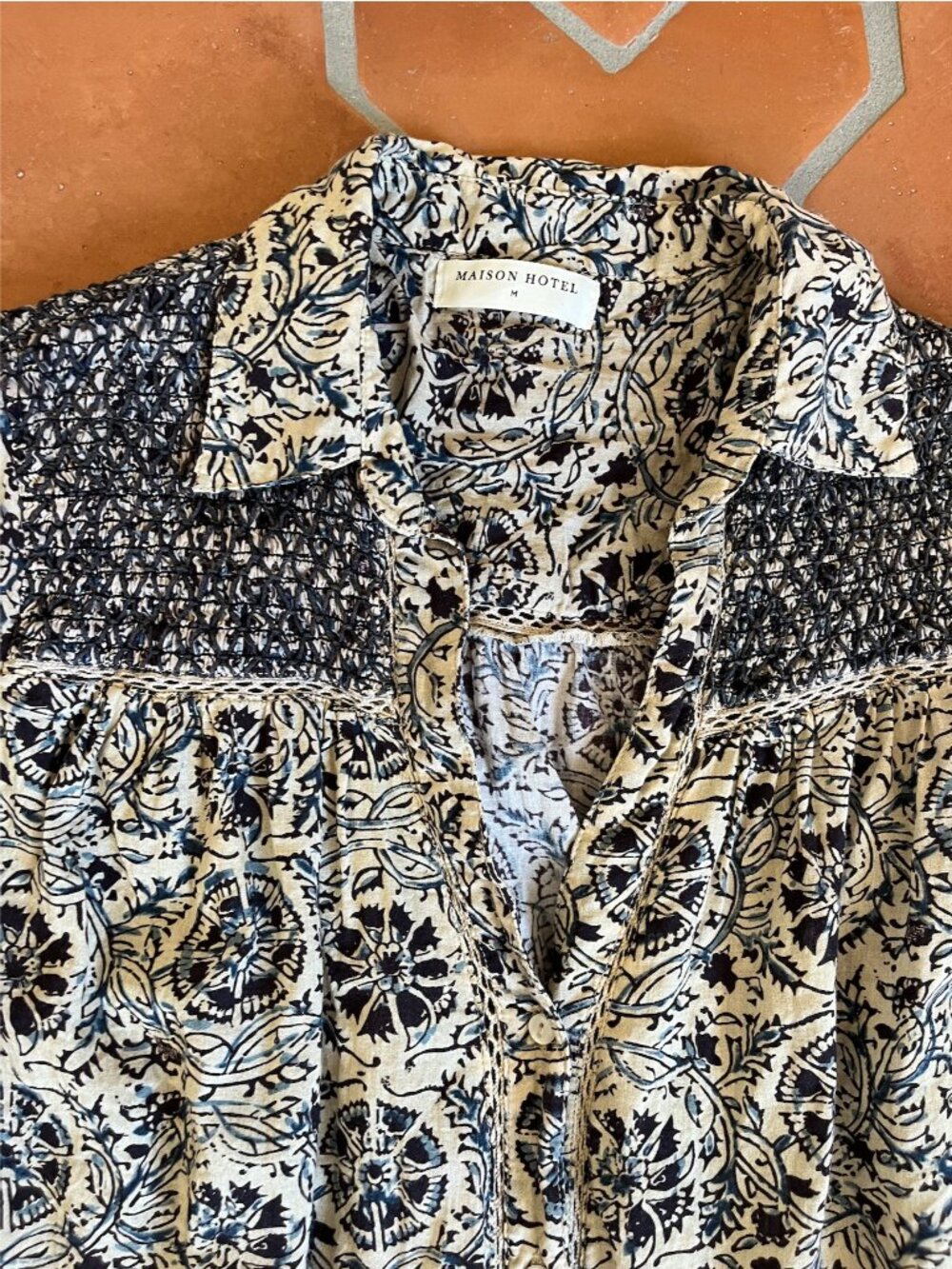 Maison Hotel Phoebe Blouse - Navy Blue Block Print - Picture 8 of 9